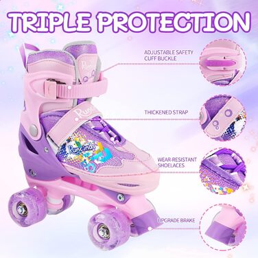 Дитячі ролики Kinder для дівчаток та жінок, 4 розміри, регульовані ролики для початківців, фіолетовий XL (35-39 EU), 215-245 мм