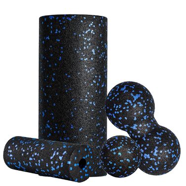 Набір ролерів для м'язів: Foam Roller, м'ячик для фасції, міні ролер, дуобол для йоги та фасціального тренінгу (синій)