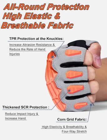 Велосипедні рукавички KUTOOK MTB для гірського велосипеда, літні, чоловічі/жіночі, з амортизацією долоні 5 мм, захист TPR SCR, сенсорний екран, дихаючі, KT202, срігало-помаранчеві