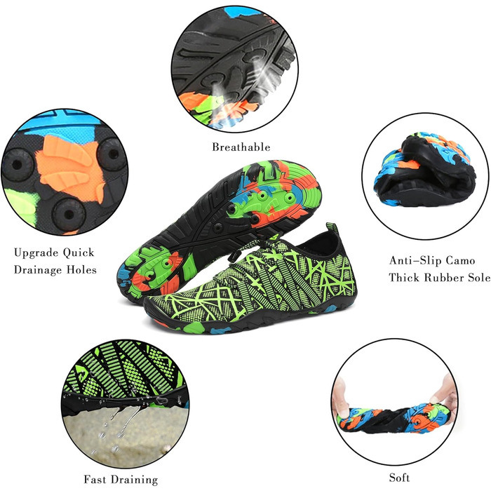 Чоботи для плавання та відпочинку на пляжі, Sagaro, для жінок, чоловіків, дітей, розмір 35-48, зелені смужки