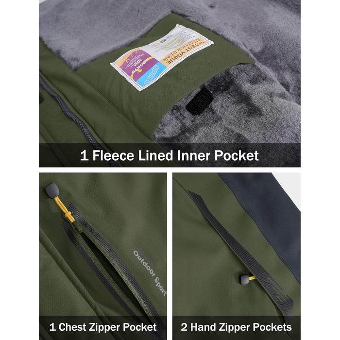 Зимова куртка MAGCOMSEN для чоловіків: тепла, водонепроникна, з капюшоном. Ідеальна для катання на сноуборді, активного відпочинку та роботи. Розмір XXL, колір хакі.