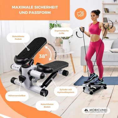 Mobiclinic® Fitness Stepper 2 в 1 Step Plus з тросами, багатофункціональний тренажер для дому, LCD дисплей, навантаження до 100 кг, регулювання опору