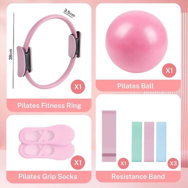 Набір для пілатесу: обруч 38 см, еластичні стрічки, м'яч, антиковзкі шкарпетки, матеріал PP + латекс, для формування тіла вдома, підходить для жінок, блакитний