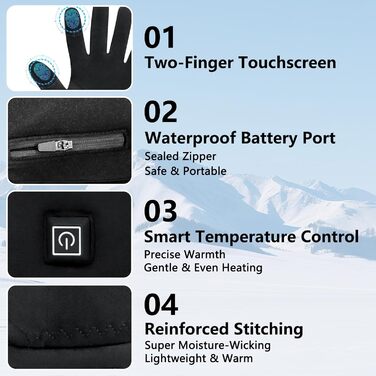 Гріючі рукавички ComfortPlus 2.0 - чорні, з акумулятором 7.4V 2200mAh, сенсорний екран, M-L