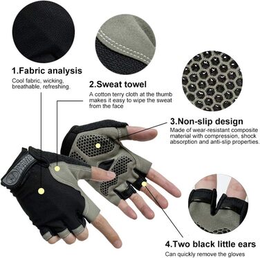 Рукавички для велосипеда для чоловіків та жінок: MTB, тренувальні, для шосе та гірського велосипеда, напівпальцеві, літні, чорний колір, розмір M