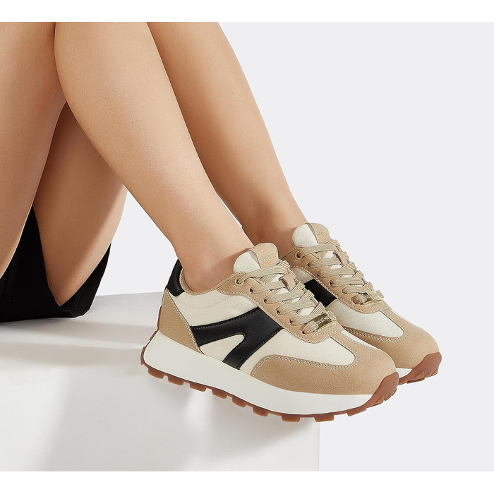 Кросівки жіночі Lucky Step на платформі бежево-чорні, ретро-стиль для бігу, тенісу та повсякденного носіння 37 EU