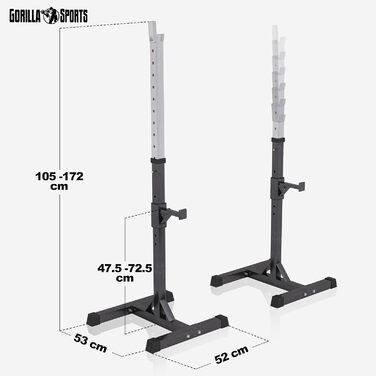 Стійка для штанги GORILLA SPORTS з набором гантелей 35 кг, SZ-грифом 120 см, регулювання висоти 6 і 14 рівнів, до 500 кг, сталь – стійка для штанги, присідань, Squat Rack