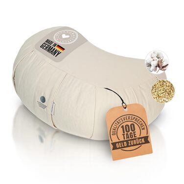 Зуф (подушка для медитації) | Подушка для йоги з еко-дзеркальцем | Подушка для медитації напівмісяця | Зроблено в Німеччині | Подушка для медитації напівмісяця | Зручний знімний чохол з 100% органічної бавовни