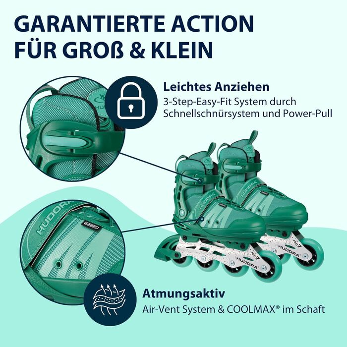 Інлайнери для дітей та підлітків Hudora Comfort - регульовані ролики 29-34 розміру, дихаючі, Aquatic