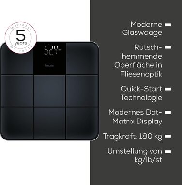 Електронні ваги Beurer GS 235 з Magic-дисплеєм, чорні. Антиковзне покриття, автовимкнення