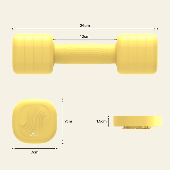 Sportneer Регульовані гантелі для жінок - комплект 2 шт. (вага 1-2.5 кг) з антиковзним TPU-покриттям, 4-в-1 комплект гантелей для фітнесу вдома, домашній спортзал та силові тренування (жовтий)