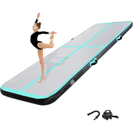 Гімнастичний надувний мат для стрибків та акробатики, 300x100x20 см (10/20/30/40/50/60 см), надувний, чорно-зелений, з насосом, для фітнесу, йоги, тренувань