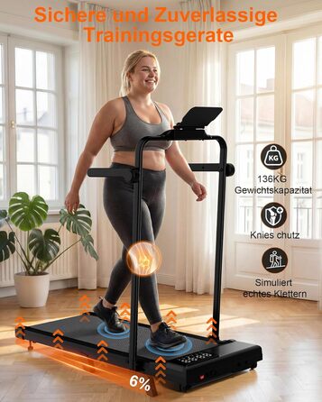 Складана бігова доріжка MJWW Raceable Walking Pad з нахилом 6-9%, 3.0 HP, керування через додаток, AI-тренування, LED-дисплей, для дому та офісу (Чорна, 95 см)