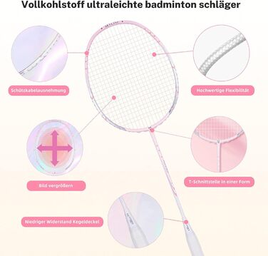 Ракетка для бадмінтону Profi 100% карбон, ультралегка, для тренувань та розваг, в комплекті з чохлом (рожева)