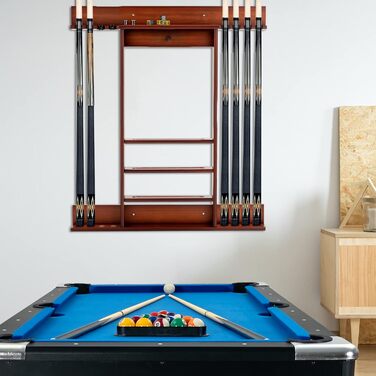 Тримач для бильярду GYMAX на 8 київ та аксесуари, настінний, з натурального дерева (кленові), 79 x 8 x 91 см, коричневий