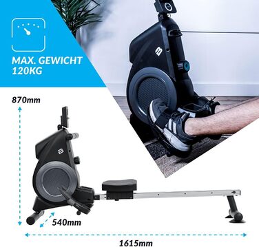 Bluefin Fitness Blade FIT: Гребний тренажер, сумісний з Kinomap, складаний, з LCD-консолью та мобільним додатком