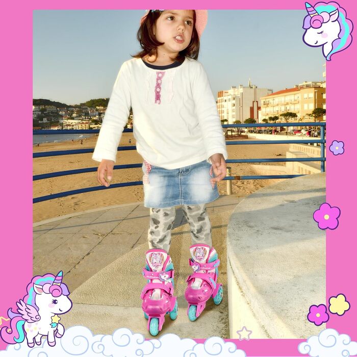 Дитячі ролики Kinder Einhorn для дівчаток та хлопчиків, з підсвічуванням, регульовані, 4 розміри, для початківців, подарунок