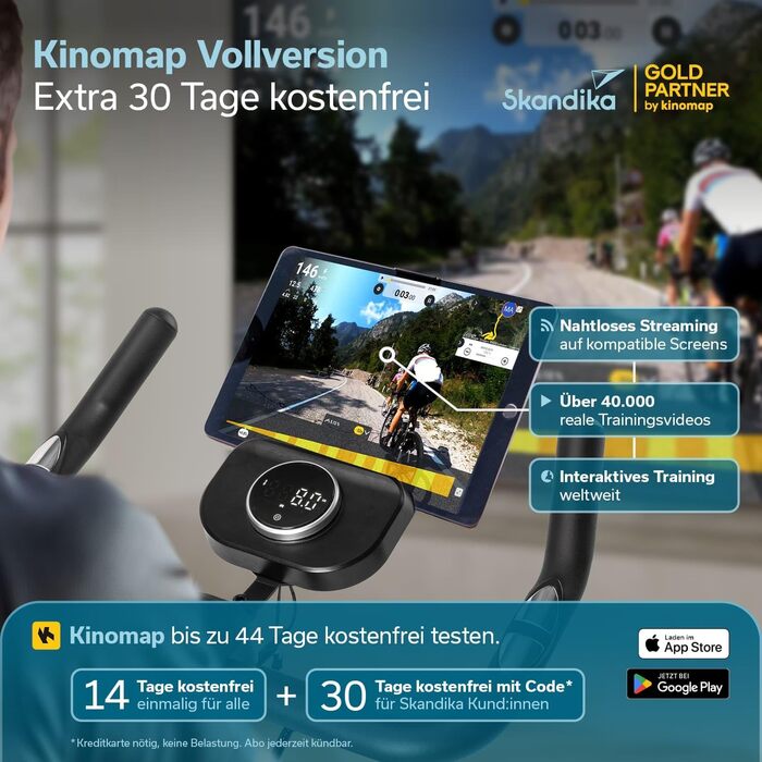 Велотренажер Skandika Spinning Bike Falk P8-HM: сталевий фрейм, магнітний гальма, LCD-дисплей, Bluetooth, сумісність з Kinomap