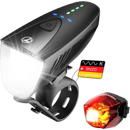 Велофара Toptrek 100LUX: комплект передньої та задньої велофари USB, водонепроникний IPX5, схвалено StVZO