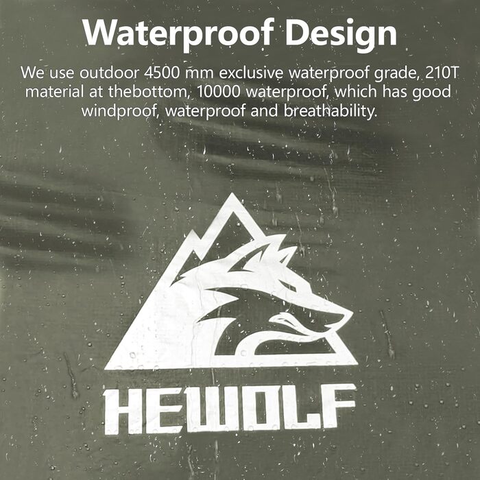 Намет туристичний HEWOLF Wurfzelt Pop Up для 2-4 особи з тамбуром, ультралегкий сімейний намет для кемпінгу, фестивалів, відпочинку на природі, армійний зелений