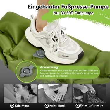 MEIJO Килимок для кемпінгу самонадувний, ізомат, туристичний килимок, Ultraleicht з насосом для ніг, товстий, для відпочинку на природі, у наметі, на пляжі, блакитний & сірий (зелений & сірий)