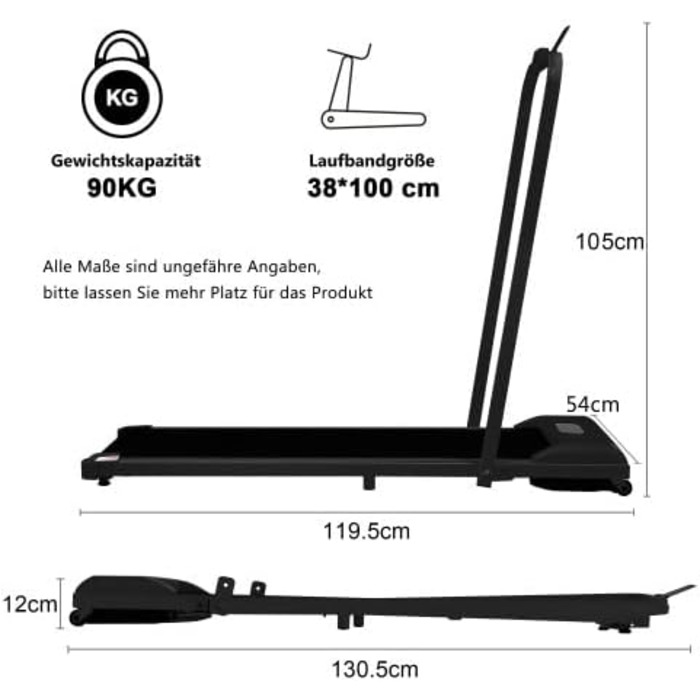 Бігова доріжка SogesHome 2 в 1 для дому, Walking Pad з LED-дисплеєм, Bluetooth, дистанційним керуванням, 1-6 км/год, чорна
