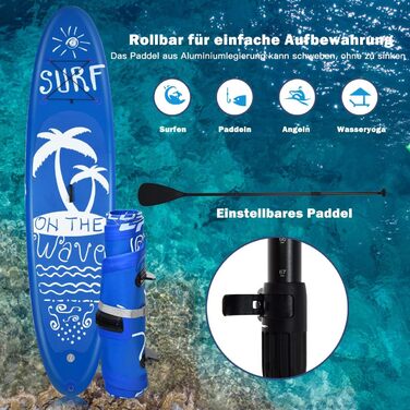Надувна SUP-дошка GYMAX 297x76x16 см, комплект: весло, насос, рюкзак, страховочний шнур, ремонтний набір, нековзна поверхня, для серфінгу та веслування