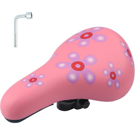 Дитячий велосипедний сидіння – м'яке та водонепроникне, з антиковзким покриттям, широке, Dual Shock для 12, 14, 16, 18, 20 дюймових велосипедів (чорний/червоний, маленький, з квітом)