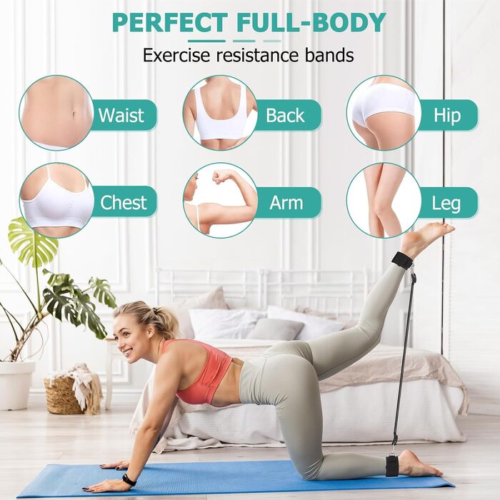Pilates Bar WenYa з гумовими стрічками для фітнесу (81,6 кг), фіолетовий: набір для пілатесу, йоги, дому та спортзалу з манжетами для ніг та кріпленням на двері