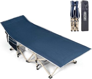 Розкладне ліжко Overmont для кемпінгу, 190x71x36 см, до 250 кг, 2400D Oxford, з кишенею, сумка, блакитне похідне ліжко без матрацу
