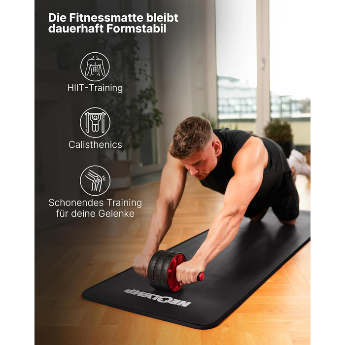 NEOLYMP Fitness Mat: Товста, неслизька килимок для фітнесу з електронною книгою та ремінком - для йоги, пілатесу, спорту, тренувань, сірий | 61 см