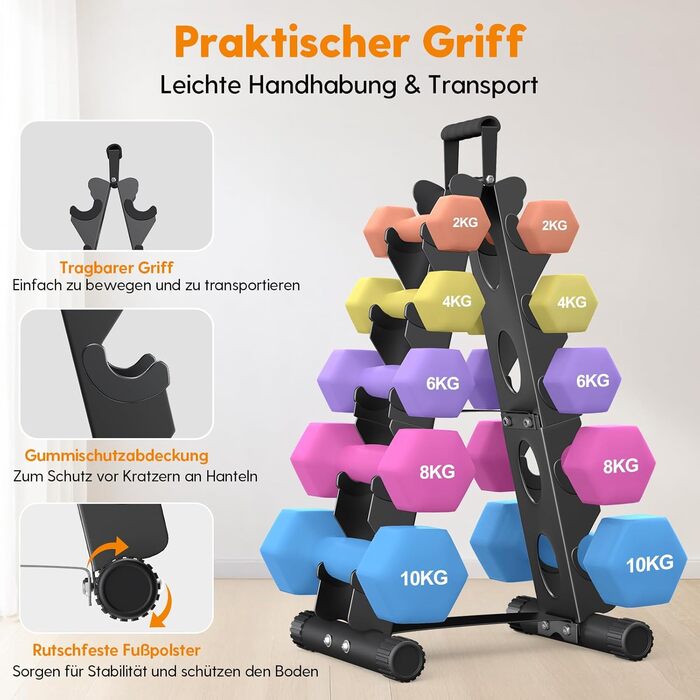 Металевий стійка для гантелей на 5 ярусів, A-подібна рама з ручкою, компактна тренувальна стійка для домашнього спортзалу (гантелі продаються окремо)