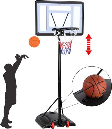 Баскетбольний кошик Yaheetech на колесах з регульованою висотою 219-279 см, чорний, нейлон. Стійка для баскетболу з навантаженням водою/піском.