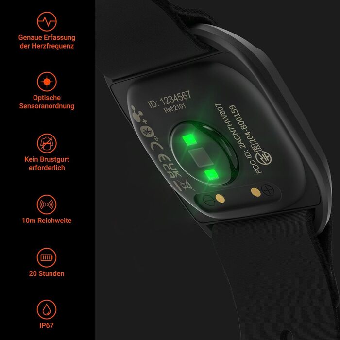 COOSPO HW807 - пульсометр на зап'ястя з вимірюванням HRV, Bluetooth 5.0/ ANT+, LED-сенсор, водонепроникний (IP67), перезаряджається, сумісний з Wahoo, Zwift, Strava