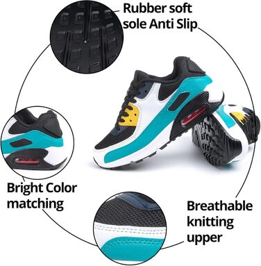 Кросівки для бігу Hitmars: чоловічі та жіночі, з шнурівкою, повітряна подушка, антиковзаючі, комфортні, легкі, для бігу по вулицях, чорно-зелені, розміри EU36-EU47