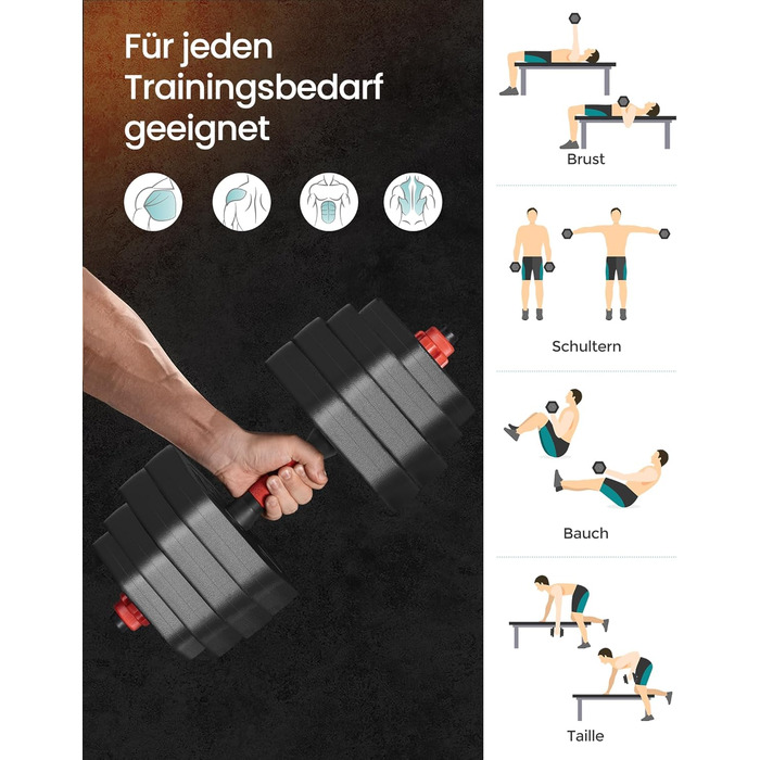 Набір гантелей SONGMICS з підключною штангою, шестигранна форма, 10-40 кг, для фітнесу та силових тренувань вдома або в спортзалі