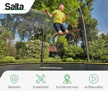 Круглий вуличний батут Salta Comfort Edition ⌀213/305/366см - комплект з захисним покриттям, сіткою та пружинами (TÜV geprüft, чорний/зелений/рожевий)