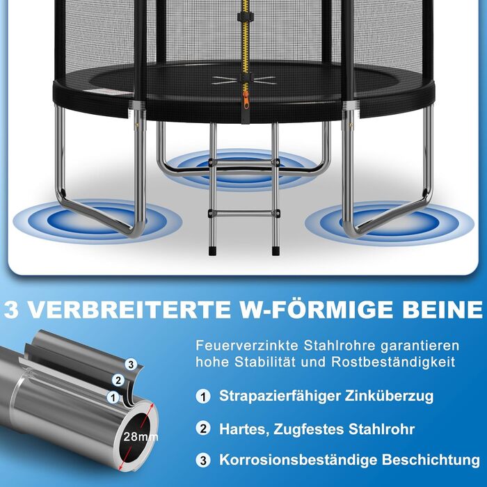 Трамплін Devoko Outdoor Ø 183-427 см, комплект з сіткою, драбиною та захистом, сертифікат GS, для дітей