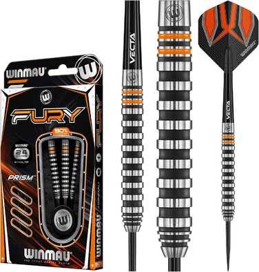 Дротики WINMAU Fury 24 г з вольфраму, з призмовими флайтами та Vecta-шафтами