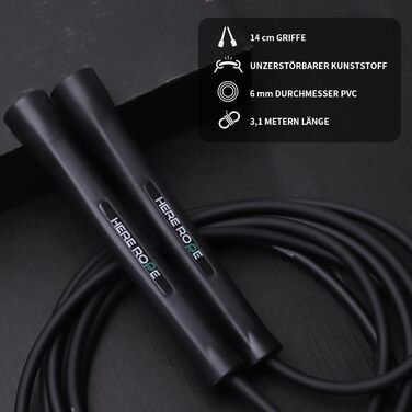 Спортивний скакалка Hererope PVC 6мм для фітнесу, боксу та кардіотренувань, 3.1 м, нерозривні ручки, чорна