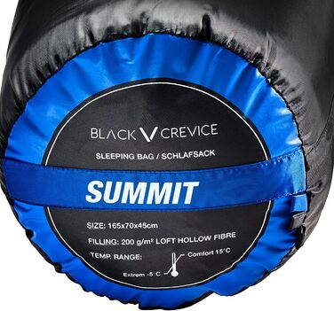 Дитячий спальний мішок Black Crevice для кемпінгу, блакитний, 165 см | Зручний та водонепроникний | З чохлом для зберігання
