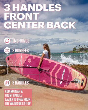 Надувне SUP-борд Skatinger для йоги та катання, 28.9 x 86.4 x 15.2 см, з рюкзаком 1600D, 6 D-кільцями та центральною американською плавником, метеоритний червоний