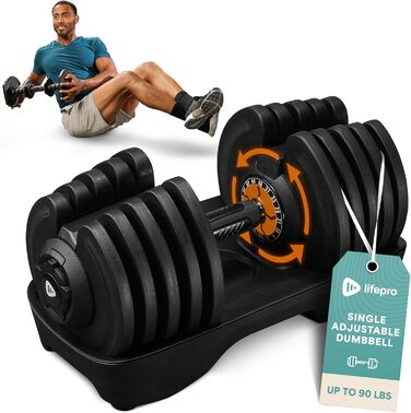 LifePro Регульовані гантелі - набір 90lb (40,8 кг), комплект з 2 гантелей по 25lb та окрема гантель - швидка зміна ваги для дому, фітнесу, силових тренувань для жінок та чоловіків