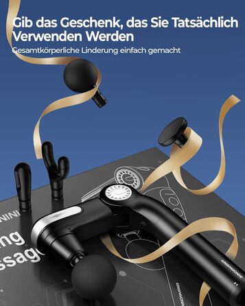 Масажер для тіла KingPavonini з висувним руків'ям та складним голівкою, масажна пістолета для спини з 3 регульованими кутами та 4 насадками, масажер - подарунок для чоловіків та жінок, чорний