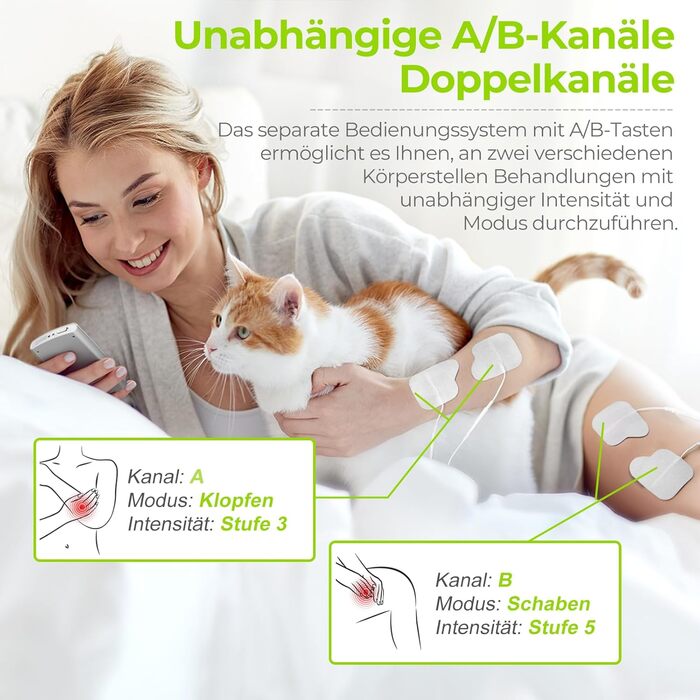 Пристрій TENS EMS AUVON: 2 канали, 24 режими, 12 електродів для зняття болю та масажу спини та шиї