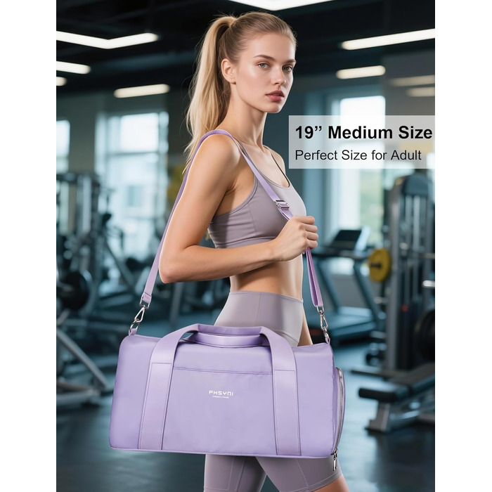 Спортивна сумка 16 дюймів для жінок та дітей з відділенням для взуття та водонепроникним розділенням. Підходить для фітнесу, танців, плавання та подорожей, фіолетового кольору.