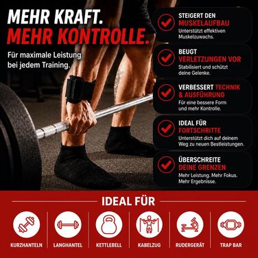 Лямки для тяги Zughilfen для силових тренувань, м'які Lifting Straps зі сталевим сердечником для станової тяги, пауерліфтингу та бодібілдингу, чорні