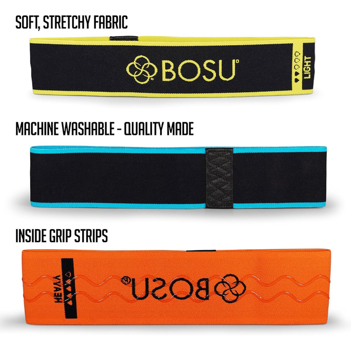 Еластичні стрічки Bosu для фітнесу (3 шт.), різнокольорові