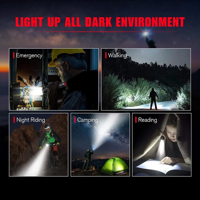 LED ліхтарик Gearlite 4000 Lumen: 2 шт. в комплекті, водонепроникний, з зумом, для кемпінгу, туризму, екстрених ситуацій, з чохлом (3 режими)