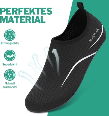 Чоловічі та жіночі аквашузи Sixspace для плавання, серфінгу, йоги та відпочинку на пляжі. Швидко сохнуть, дихаючі, чорні (розмір EU 37)